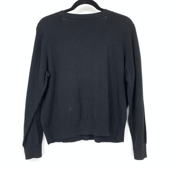 J. Jill Button Front Crew Neck Cardigan Sweater Womens Size PL Black Stretch - Picture 2 of 6